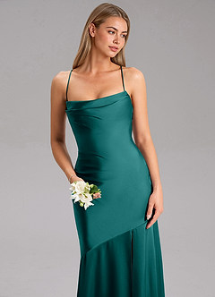 Azazie Grata Bridesmaid Dresses Peacock Sheath Side Slit Stretch Satin Dress image6