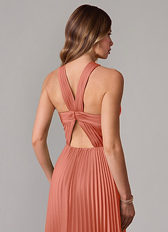 Azazie Afra Abiti da Damigella Abito A-Line in Raso Elasticizzato Plissettato Salmone Rosa image6