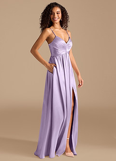 Azazie Alia Robes de demoiselle d'honneur Robe Trapèze en Satiné métallisé Plissée Lilas image5