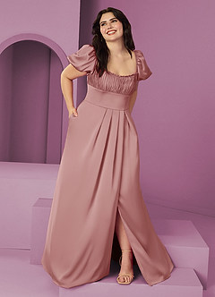 Barbie ♥ Azazie Bridesmaid Dresses Dusty Rose A-Line Ruched Stretch Satin Dress image7