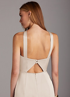 Azazie Elana Final Sale White Alabaster Mermaid Side Slit Stretch Satin Dress image5