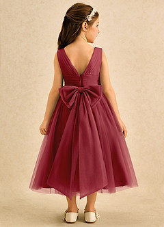 Azazie Macaron Flower Girl Dresses Pomegranate A-Line Pleated Tulle Dress image2
