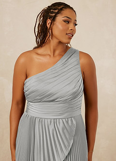 Christian Siriano Bridal for Azazie 1008 Bridesmaid Dresses Silver A-Line One Shoulder Stretch Satin Dress image12