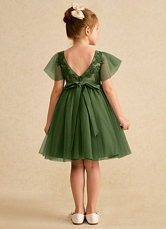 Azazie Queenie Robe Demoiselle D'honneur Fillette Robe Trapèze en Dentelle Olive image2