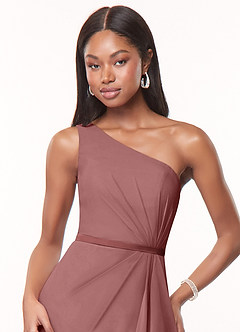 Azazie Liza Bridesmaid Dresses Desert Rose Mermaid One Shoulder Chiffon Dress image5