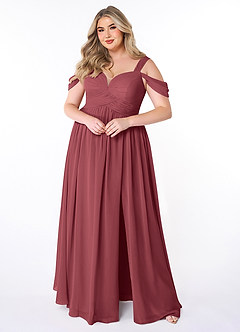 Azazie Lianne Kjoler til hjemmeprøvning A-Line Fra skulderen Chiffon Gulv-længde Kjole image7