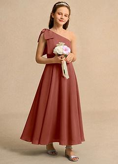 Azazie Guppy Girls Formal Flower Girl Dresses Auburn A-Line One Shoulder Chiffon Dress image1
