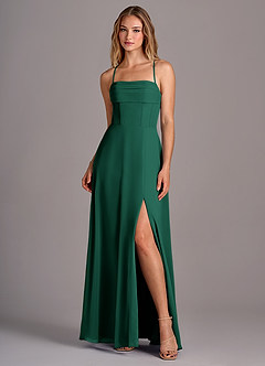 Azazie Carolyn Bridesmaid Dresses Emerald A-Line Pleated Chiffon Dress image1