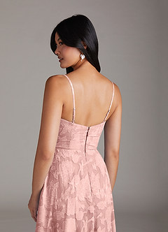 Azazie Moira Bridesmaid Dresses Powder Pink A-Line Side Slit Floral Burnout Dress image6