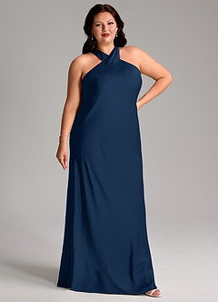 Azazie Doretta Bridesmaid Dresses Dark Navy Mermaid Pleated Stretch Satin Dress image4