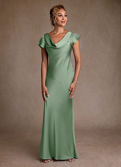 Azazie Shelby Mother of the Bride Dresses Matcha Mermaid Pleated Stretch Satin Dress image1