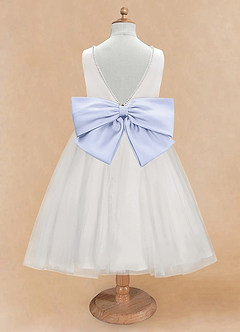 Azazie Seline Flower Girl Dresses Ivory Lavender A-Line Bow Tulle Dress image7