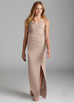 Azazie Deandra Junior Robe Fourreau en Maille Taupe image3