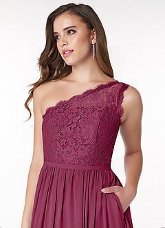 Azazie Demi Brautjungfernkleider A-Linie One-Shoulder Chiffon Kleid Maulbeerrot image5