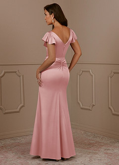 Azazie Roya Mère de la mariée Robes Robe Sirène en Satin extensible Col en V Plissé Rose Poudré image3