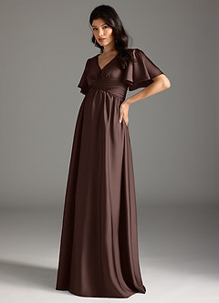 Azazie Verna Maternity Bridesmaid Dresses A-Line Ruched Stretch Satin Floor-Length Dress image4