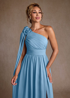 Azazie Lancaster Kleider für die Brautmutter A-Linie One-Shoulder Chiffon Kleid Stahlblau image6
