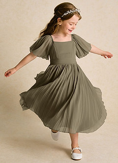 Azazie Gisele Flower Girl Dresses Willow Green A-Line Pleated Chiffon Dress image2