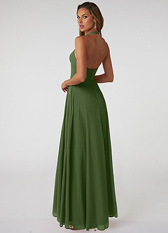 Azazie Tessie Bridesmaid Dresses Olive A-Line V-Neck Pleated Chiffon Dress image2