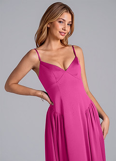 Azazie Kirby Final Sale Fuchsia A-Line Stretch Satin Dress image2