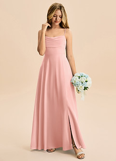 Azazie Bear Junior A-linja Pliseerattu Sifonki Lattian pituus Nuorempi morsiusneito Pukeutua image3