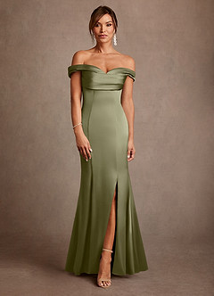 Azazie Boone Venta final Vestido de Pistacho de Satén Elástico de Corte Sirena con Vestidos sin tirantes image2