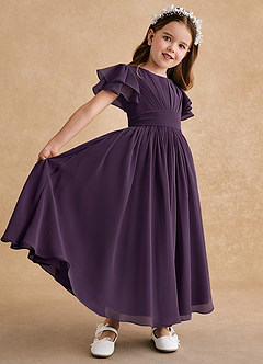 Azazie Ali vestidos de niña de las flores Vestido de Ciruela de Gasa de Corte En A con Plisado image6