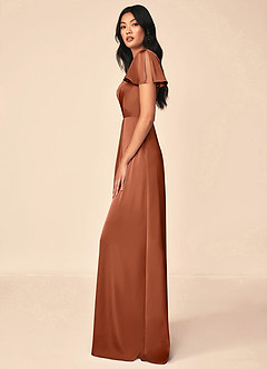 Azazie Soren Bridesmaid Dresses Cedar Rose A-Line Pleated Stretch Satin Dress image3