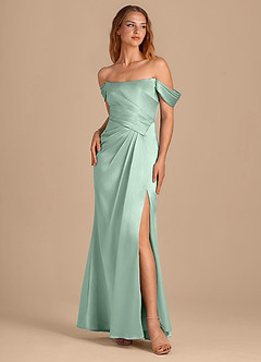 Azazie Shea At-home Try On Dresses Agave Mermaid Off the Shoulder Metallic Satin Convertible Dress image1