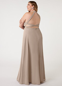 Azazie Clarice Bridesmaid Dresses Taupe A-Line Halter Chiffon Dress image12