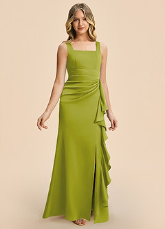 Azazie Adrienne Junior Lemongrass Sheath Pleated Stretch Satin Dress image6