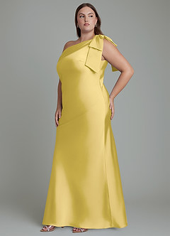 Azazie Yuanna Bridesmaid Dresses Canary Mermaid One Shoulder Stretch Satin Dress image12