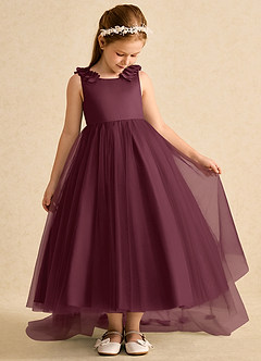 Azazie Lorita Flower Girl Dresses Cabernet A-Line Beaded Tulle Dress image5