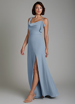 Azazie Jayden Kleider zum Anprobieren zu Hause A-Linie Seitliche Cut-Outs Chiffon Kleid Staubblau image6