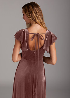 Azazie Bondi Bridesmaid Dresses Espresso A-Line Side Slit Velvet Dress image2