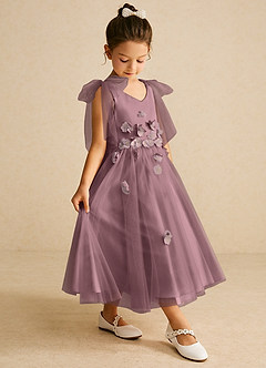 Azazie Minia Flower Girl Dresses Vintage Mauve A-Line Bow Matte Satin Dress image3