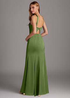 Azazie Elana Bridesmaid Dresses Juniper Sheath Side Slit Stretch Satin Dress image2