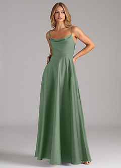 Azazie Elle Brautjungfernkleider A-Linie Plissee Stretch-Satin Kleid Matcha image5