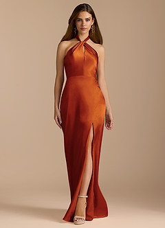 Azazie Tracie Bridesmaid Dresses Paprika A-Line Pleated Metallic Satin Dress image6