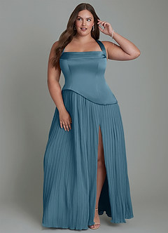 Azazie Stephanie Vestidos de damas de honor Vestido Bermudas de Satén Elástico de Línea A con Plisado image7