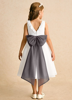 Azazie Dani Flower Girl Dresses Ivory Steel Grey A-Line Bow Chiffon Dress image7