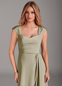 Azazie Laila Bridesmaid Dresses Moss Green A-Line Pleated Stretch Satin Dress image5