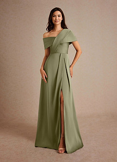Azazie Milton Mother of the Bride Dresses Pistachio A-Line Pleated Stretch Satin Dress image5