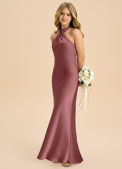 Azazie Chickie Junior Robe Fourreau en Satin extensible Plissée Améthyste image1