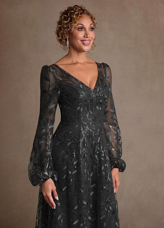 Azazie Mazie Klänningar till brudens mor Klä A-Line i Tyll Spets Svart image5