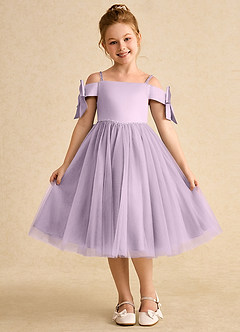 Azazie Amie Flower Girl Dresses Frosted Lilac A-Line Off the Shoulder Matte Satin Dress image3