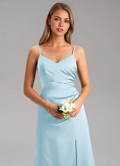 Azazie Azuree Robes de demoiselle d'honneur Robe Trapèze en Satin extensible Plissée Bleu Ciel image8