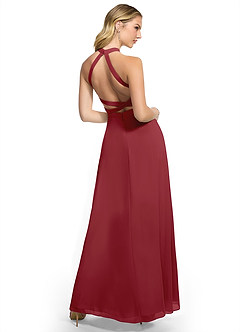 Azazie Clarice Bridesmaid Dresses Pomegranate A-Line Halter Chiffon Dress image4