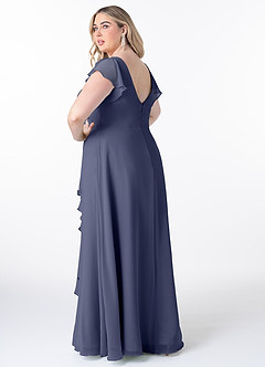 Azazie Omari Robes de demoiselle d'honneur Robe Trapèze en Mousseline de soie Bleu Orageux image8