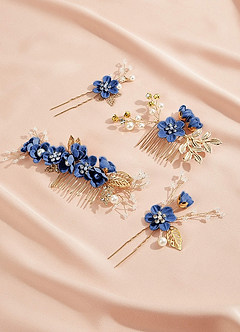 front Blue Floral Hair Comb Set